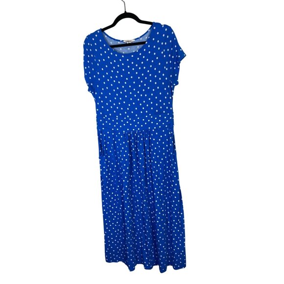 Boden Womens Amelie Blue Polka Dot Midi Dress Size 12 Jersey Boho Short sleeve - Picture 1 of 14